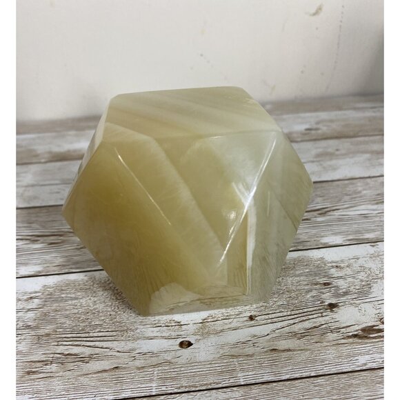 Onyx Paperweight Geometrical Tetradecagon Natural White Cream Brown Marbling Vtg - Picture 13 of 13